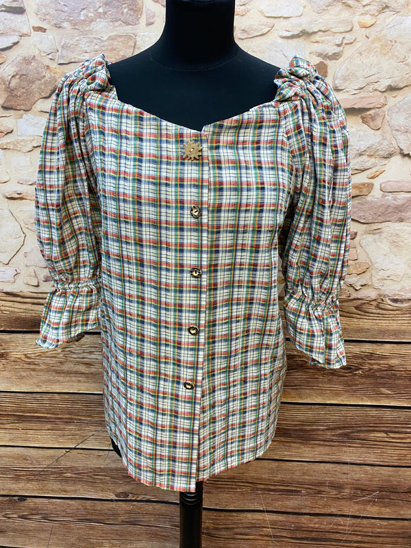 „Vintage Trachtenbluse von Barisal kariert mehrfarbig Gr. 44“