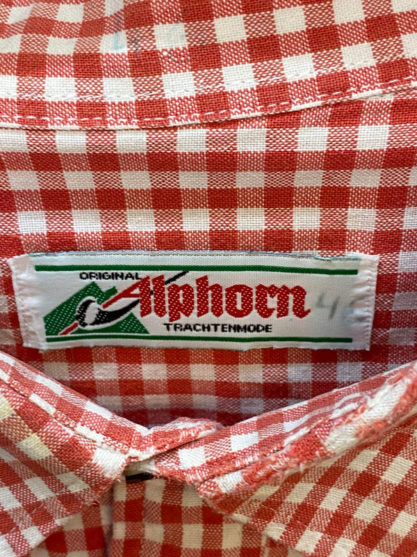 Trachtenhemd Herren rot weiß kariert Gr. 46 Alphorn Vintage, Ansicht 3