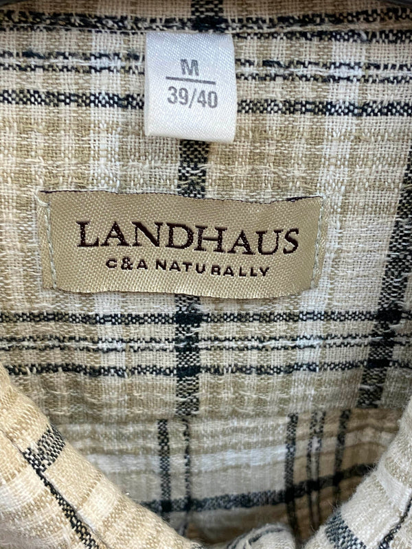 Trachtenhemd Herren kariert beige grün Gr. 39/40 Landhaus Vintage, Ansicht 3