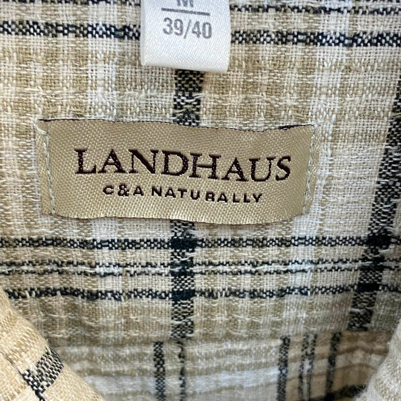 Trachtenhemd Herren kariert beige grün Gr. 39/40 Landhaus Vintage, Ansicht 3