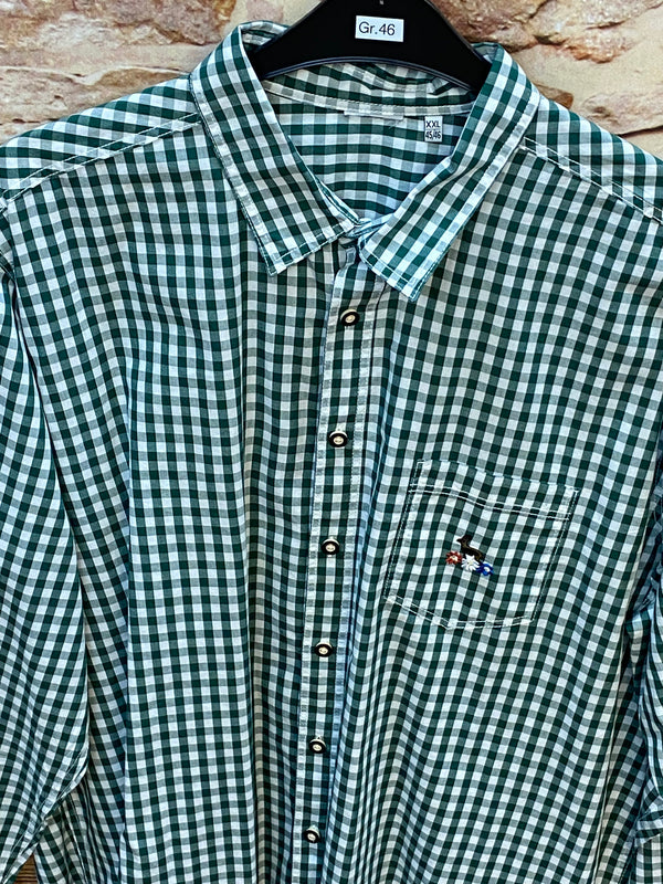Trachtenhemd Herren grün kariert langarm Baumwolle Gr. 46 XXL, Ansicht 2