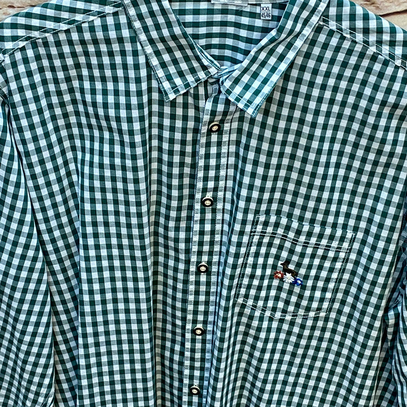 Trachtenhemd Herren grün kariert langarm Baumwolle Gr. 46 XXL, Ansicht 2