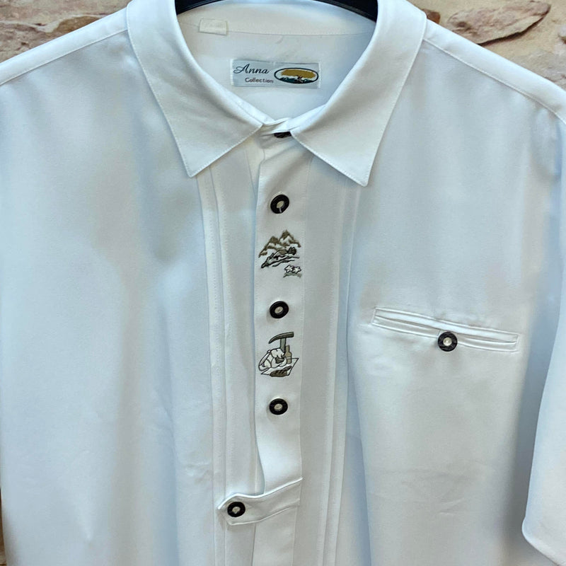 Trachtenhemd Herren Weiß Kurzarm Stickerei Baumwolle Gr. 45 / XXL, Ansicht 2