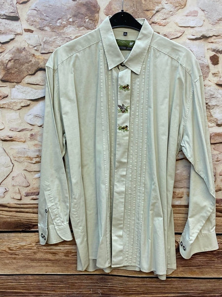 Trachtenhemd Herren beige mit Stickerei Baumwolle Gr. XXL (45/46)