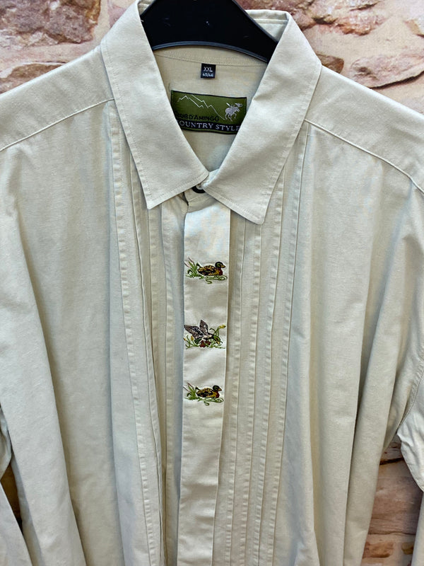 Trachtenhemd Herren beige mit Stickerei Baumwolle Gr. XXL (45/46), Ansicht 2