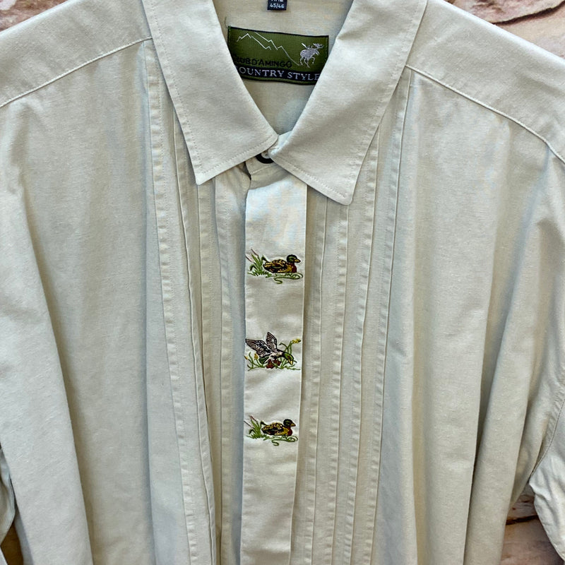 Trachtenhemd Herren beige mit Stickerei Baumwolle Gr. XXL (45/46), Ansicht 2