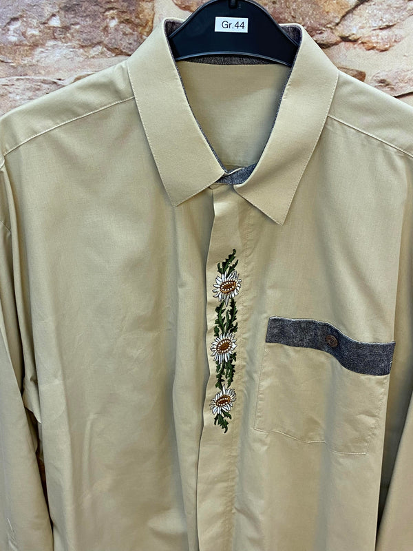 Trachtenhemd Herren beige mit Edelweiß Stickerei Gr. 44, Ansicht 2