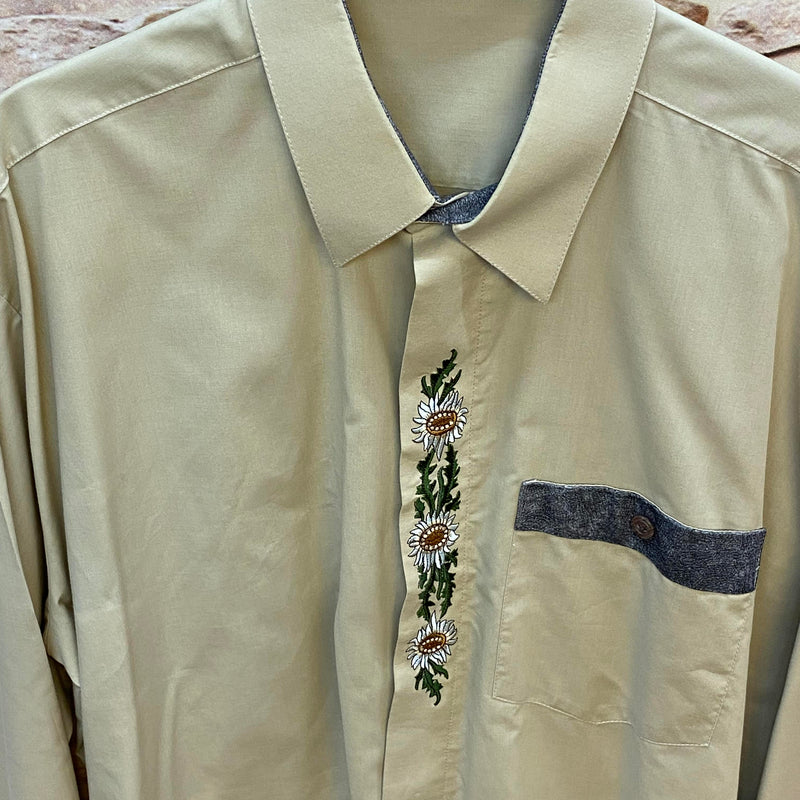 Trachtenhemd Herren beige mit Edelweiß Stickerei Gr. 44, Ansicht 2