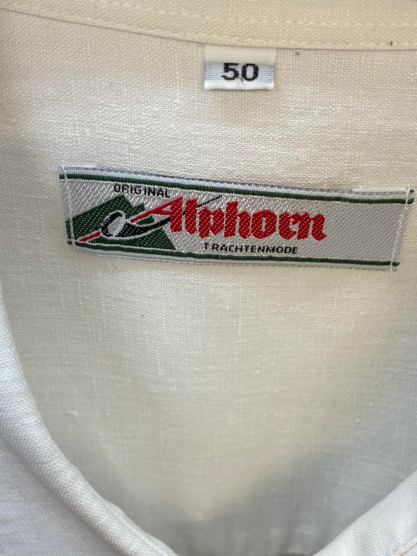 Trachtenhemd Herren weiß mit Stickerei Gr. 50 Alphorn Vintage, Ansicht 4