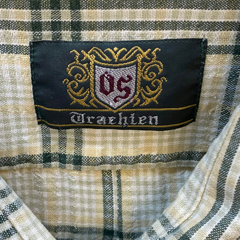 Trachtenhemd Herren kariert grün beige Gr. 46 Vintage