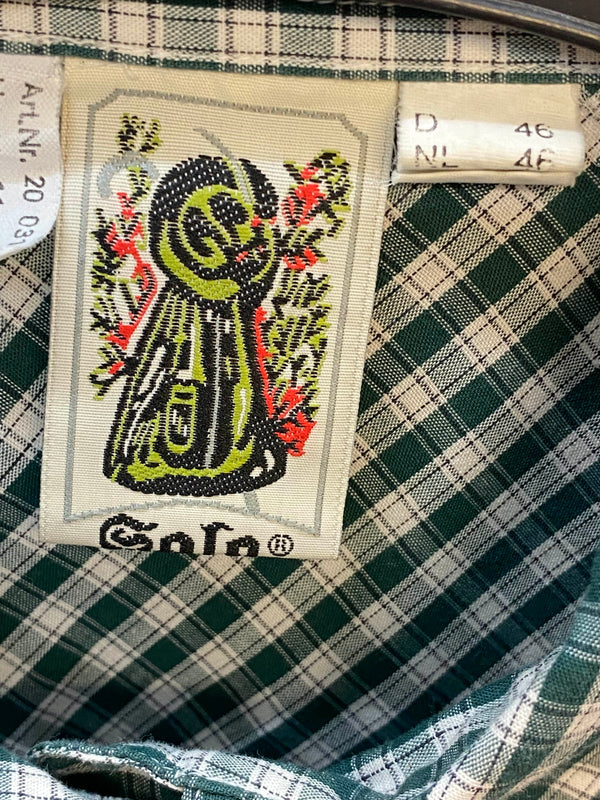 Vintage Trachtenhemd Herren Grün Kariert mit Stickerei Gr. 46, Ansicht 4