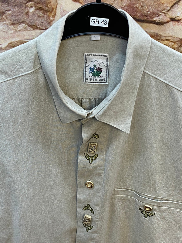 Vintage Trachtenhemd Herren Lindgrün Kurzarm Gr. 43 – Alpenland, Ansicht 3