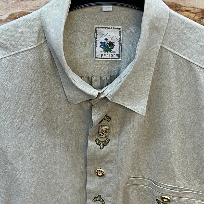 Vintage Trachtenhemd Herren Lindgrün Kurzarm Gr. 43 – Alpenland, Ansicht 3