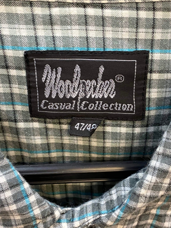 Vintage Trachtenhemd Herren Grün Kariert Edelweiß Gr. 47 Kurzarm