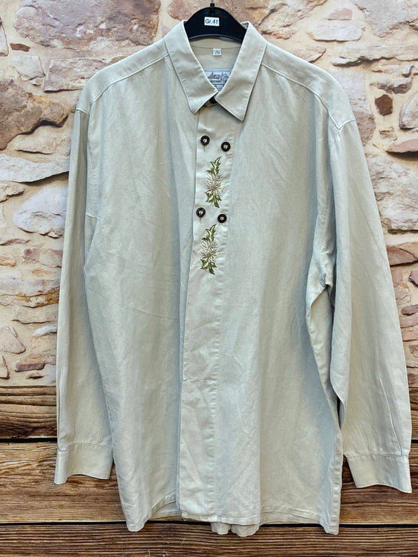 „Vintage Trachtenhemd für Herren in Beige mit Edelweiß-Stickerei“