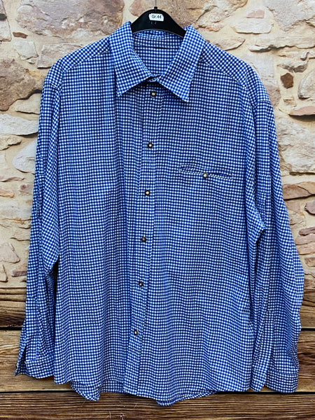 „Vintage Trachtenhemd Herren blau weiß kariert Vorderansicht“