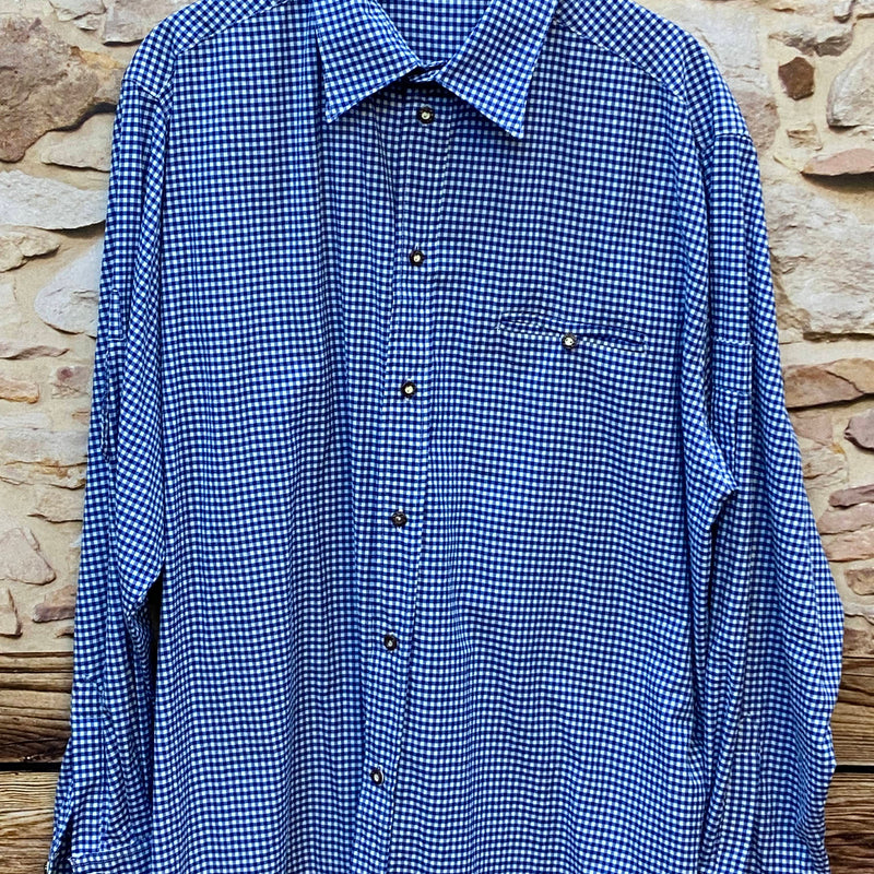 „Vintage Trachtenhemd Herren blau weiß kariert Vorderansicht“