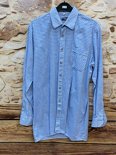 „Vintage Trachtenhemd für Herren in Blau-Weiß kariert mit Brusttasche“