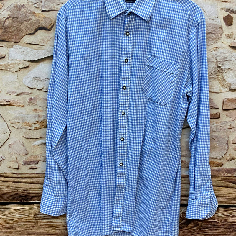 „Vintage Trachtenhemd für Herren in Blau-Weiß kariert mit Brusttasche“