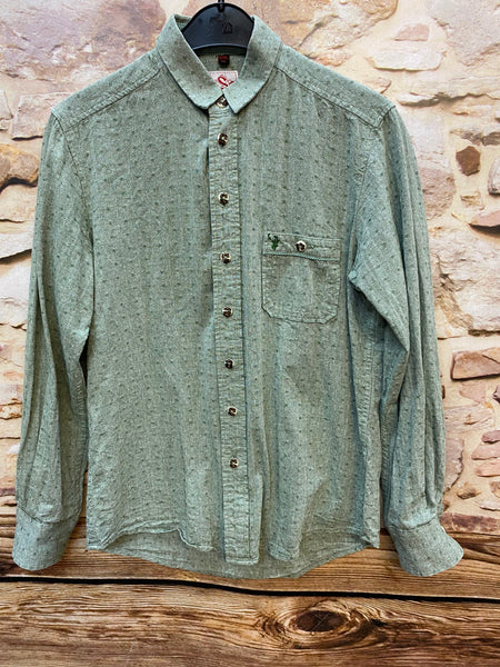 „Vintage Trachtenhemd Herren grün Streumuster Vorderansicht“