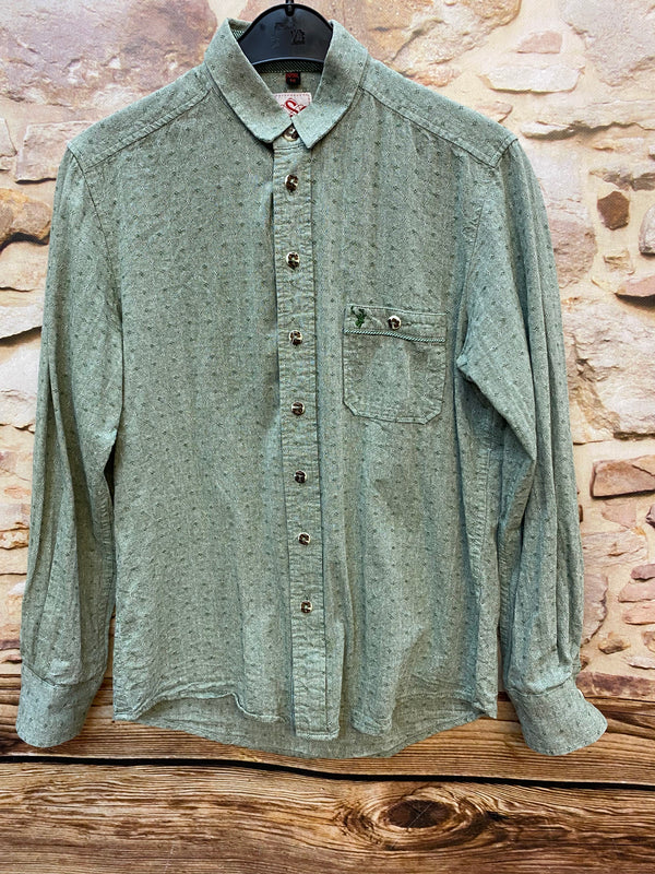 „Vintage Trachtenhemd Herren grün Streumuster Vorderansicht“