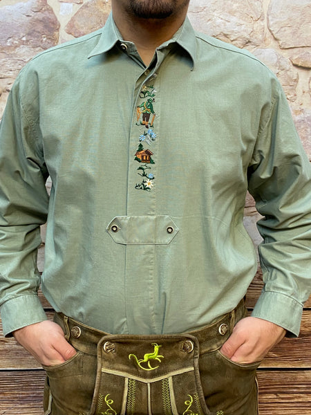 „Trachtenhemd Herren grün getragen mit Lederhose“