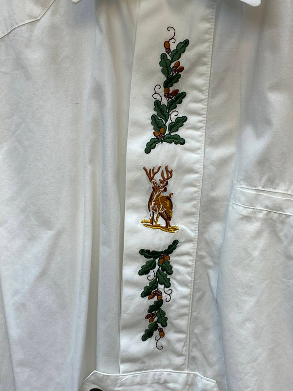 „Vintage Trachtenhemd Herren weiß Knopfleiste und Brusttasche Detail“