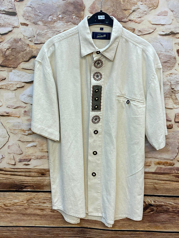 „Vintage Trachtenhemd für Herren in Naturweiß mit dekorativen Stickdetails“
