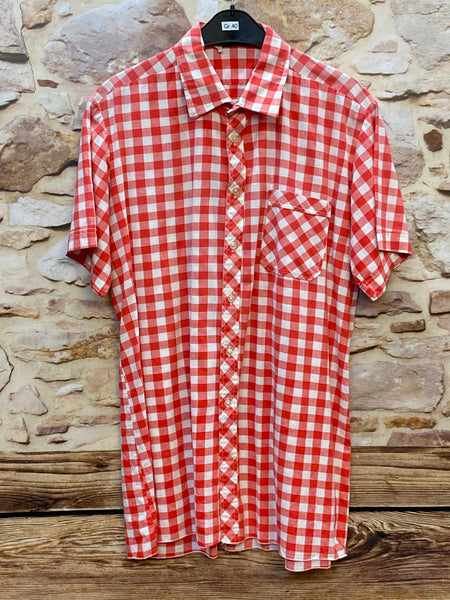 „Vintage Trachtenhemd Herren rot weiß kariert Country Style Größe 40“