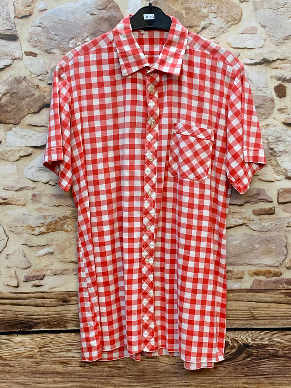 „Vintage Trachtenhemd Herren rot weiß kariert Country Style Größe 40“