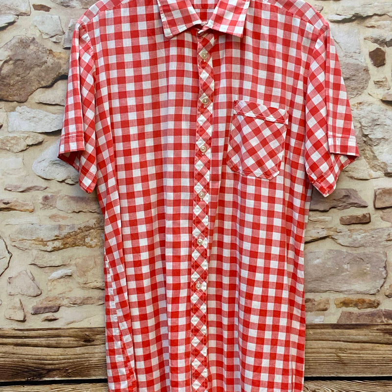 „Vintage Trachtenhemd Herren rot weiß kariert Country Style Größe 40“