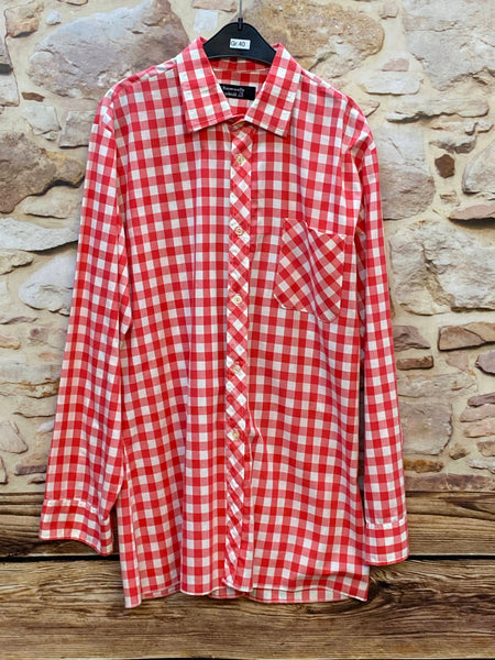 „Vintage Trachtenhemd Herren rot weiß kariert Größe 40 aus Baumwolle“