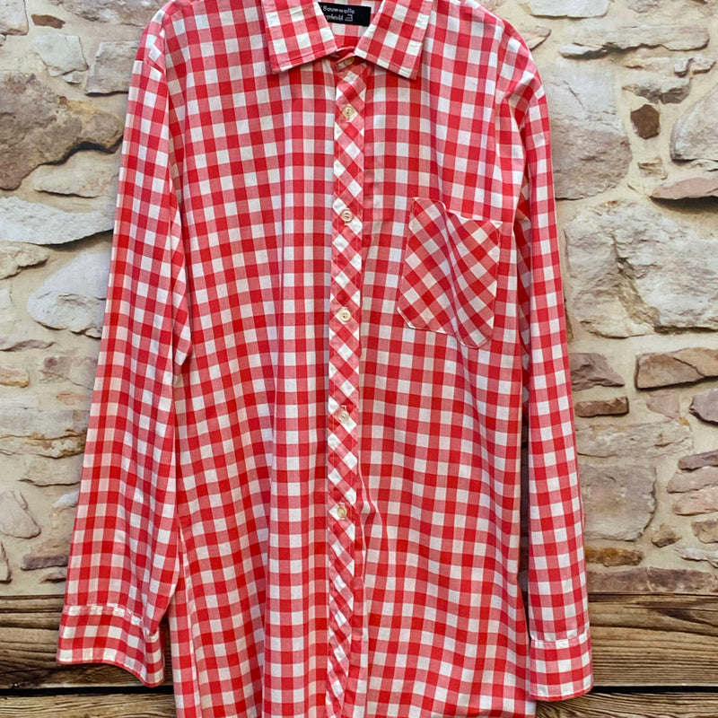 „Vintage Trachtenhemd Herren rot weiß kariert Größe 40 aus Baumwolle“