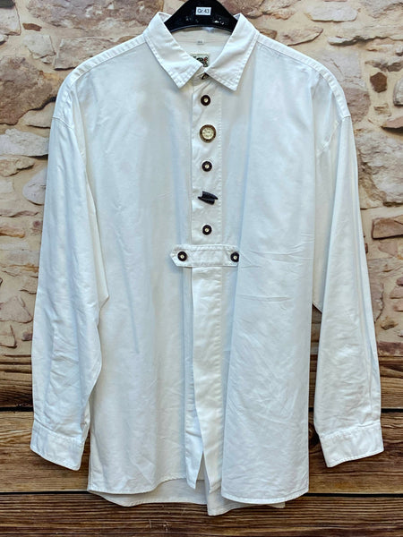 „Vintage Trachtenhemd Herren weiß Gr.43 mit Hirschhornknöpfen und Zierleiste Vorderansicht“