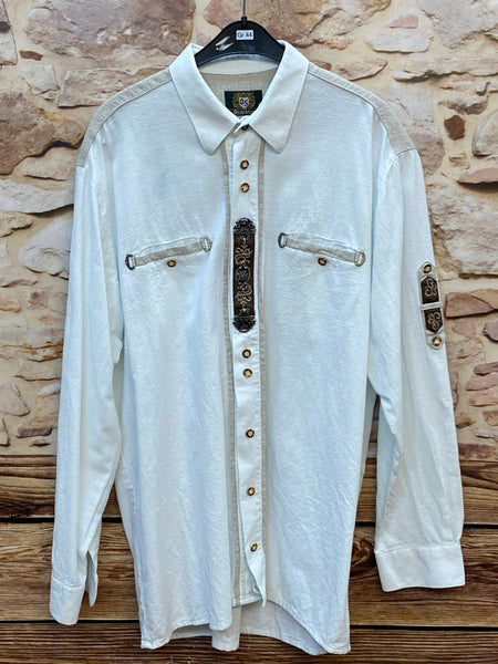 „Vintage Trachtenhemd Herren weiß Gr.44 mit Zierleiste und Stickerei Vorderansicht“