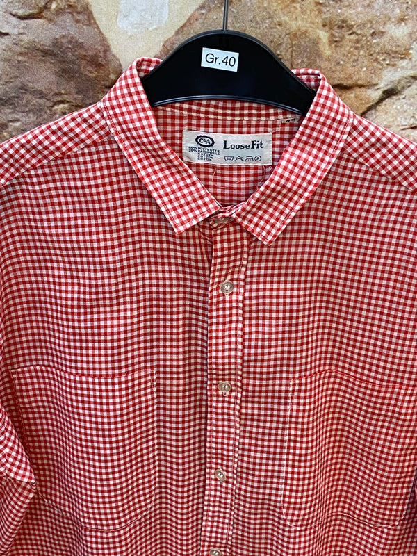 Vintage Trachtenhemd Gr. 40 – rot-weiß kariertes Kurzarmhemd von C&A Loose Fit, Ansicht 3