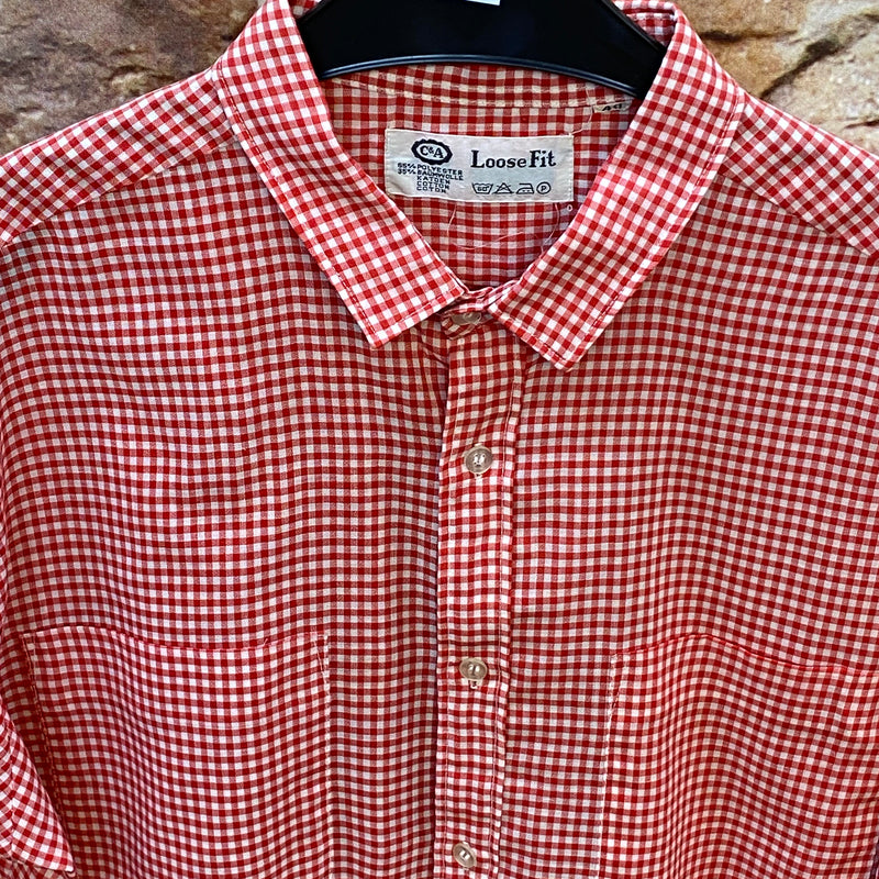Vintage Trachtenhemd Gr. 40 – rot-weiß kariertes Kurzarmhemd von C&A Loose Fit, Ansicht 3