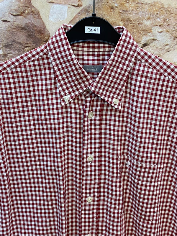 Van Laack Herrenhemd Rot-Weiß Kariert Gr. 41 – Kurzarm Trachtenhemd mit Button-Down-Kragen, Ansicht 3