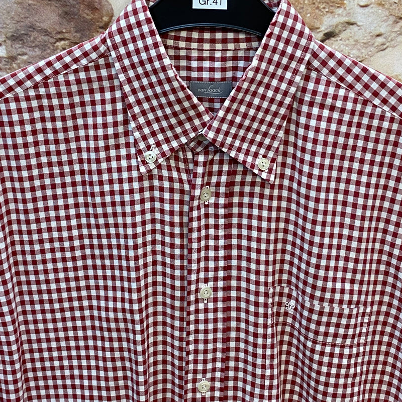 Van Laack Herrenhemd Rot-Weiß Kariert Gr. 41 – Kurzarm Trachtenhemd mit Button-Down-Kragen, Ansicht 3
