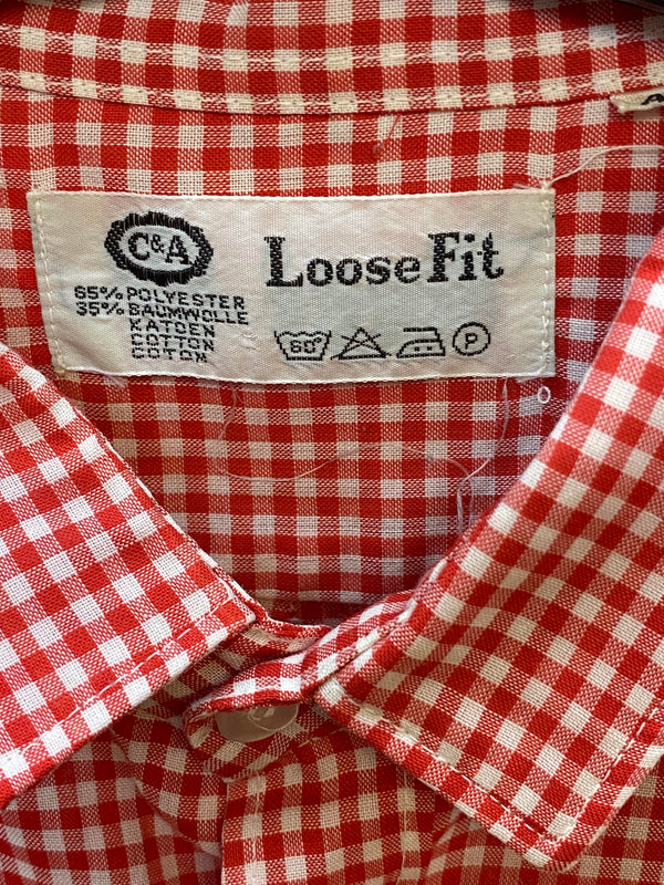 Vintage Trachtenhemd Gr. 40 – rot-weiß kariertes Kurzarmhemd von C&A Loose Fit, Ansicht 5