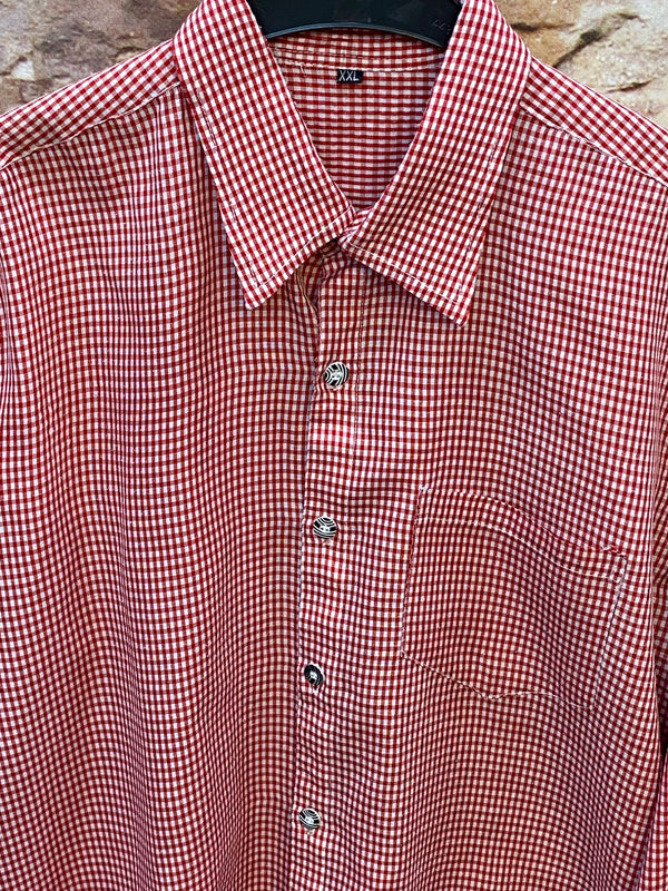Vintage Trachtenhemd Herren Rot-Weiß Kariert Gr. 42 / XXL, Ansicht 3