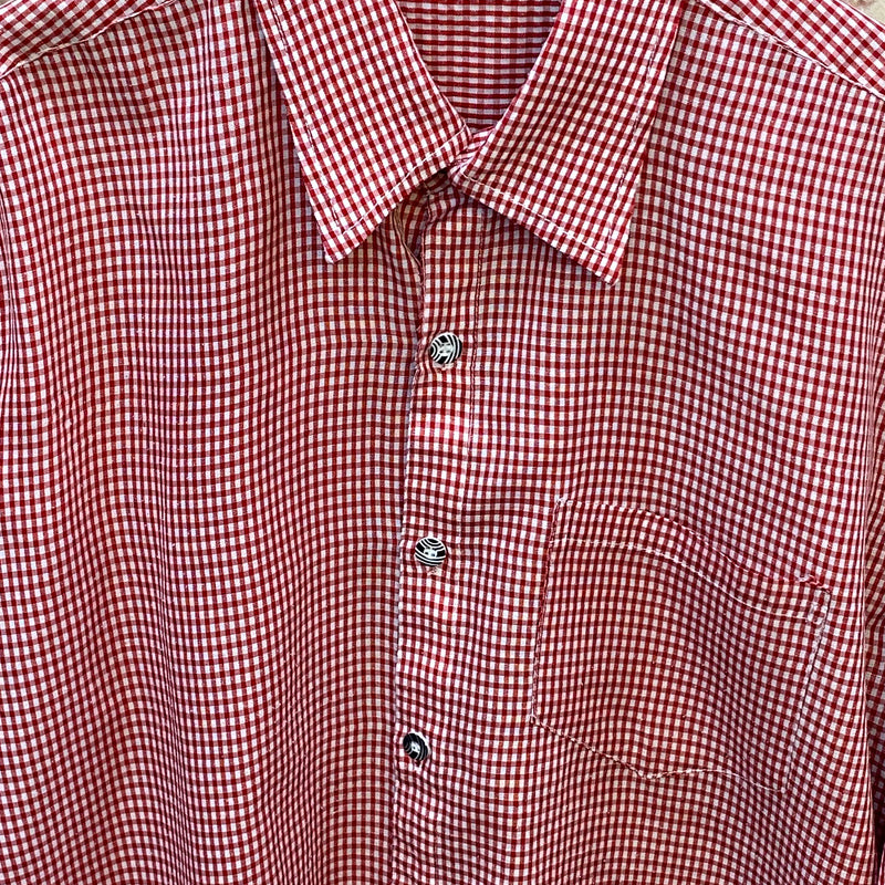 Vintage Trachtenhemd Herren Rot-Weiß Kariert Gr. 42 / XXL, Ansicht 3