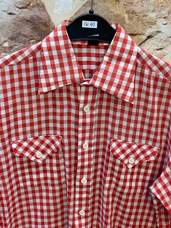 Vintage Trachtenhemd Herren Gr. 40 rot-weiß kariert, Ansicht 3