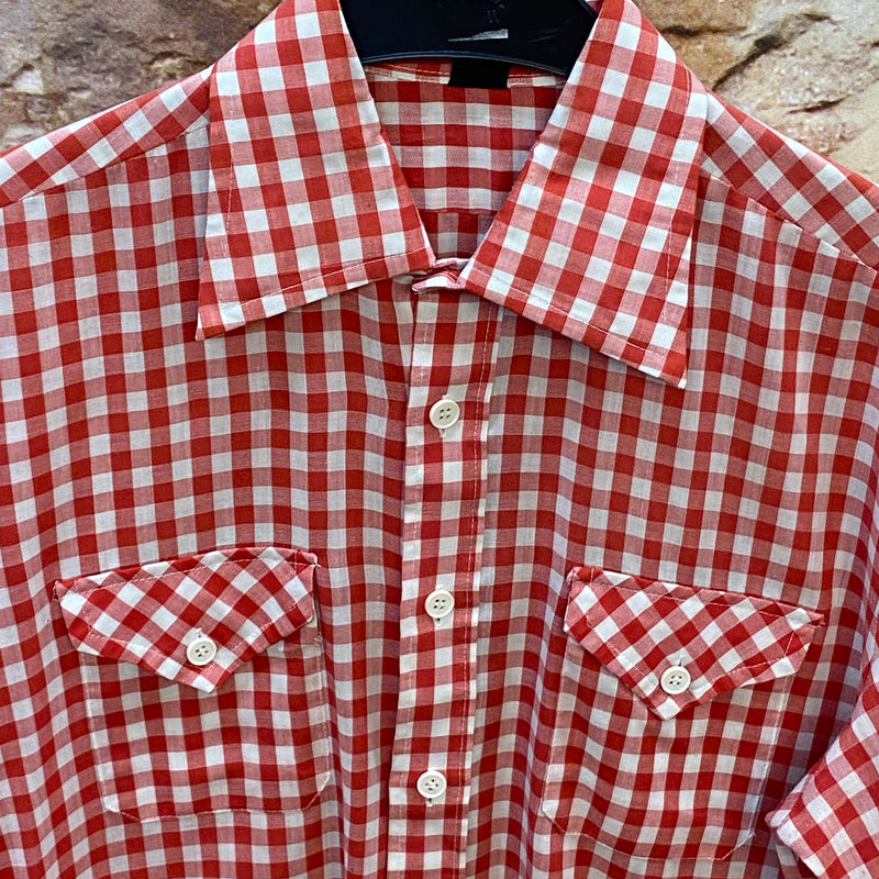 Vintage Trachtenhemd Herren Gr. 40 rot-weiß kariert, Ansicht 3