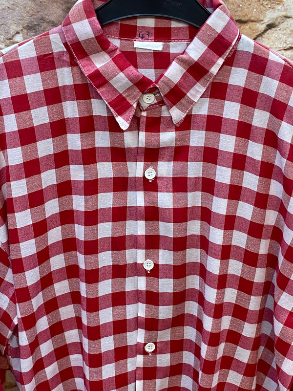 Vintage Trachtenhemd Herren rot-weiss grosskariert Gr. 43, Vorderansicht