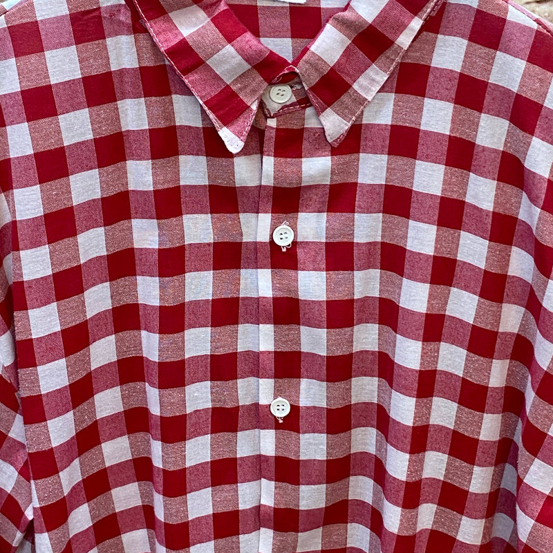 Vintage Trachtenhemd Herren rot-weiss grosskariert Gr. 43, Vorderansicht