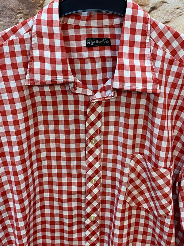 Vintage Trachtenhemd Herren Rot-Weiß Kariert Gr. 44 – Regatta Style Bügelfrei