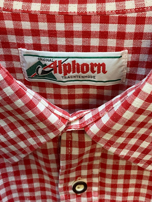 Vintage Trachtenhemd Herren Alphorn Rot Weiß Kariert Größe 44, Ansicht 3