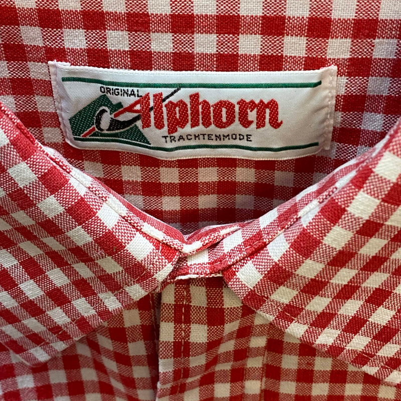 Vintage Trachtenhemd Herren Alphorn Rot Weiß Kariert Größe 44, Ansicht 3