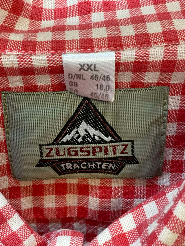 Vintage Trachtenhemd Herren rot-weiss kariert Gr. 46, Vorderansicht